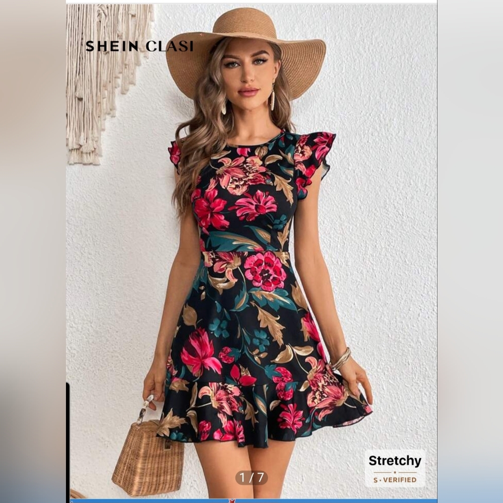 SHEIN Pink and Red Ruffled Tiered Mini Dress